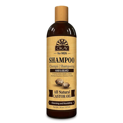 Okay for MEN Castor Oil Hair & Beard Shampoo - Hydrating Shampoo for Healthy Hair & Beard Growth, Moisturizing Care, Strengthen & Restore Damage, Natural, Sulfate-Free - 16 Oz