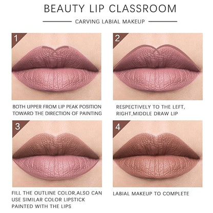12 Pcs Natural Nude Brown Beige Colors Lip Liner Lipstick Pencils Set for Daily Makeup,Easy to Apply & Remove,Waterproof (B)