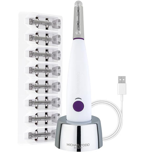 Michael Todd Beauty - Sonicsmooth – SONIC Technology Dermaplaning Tool - 2 in 1 Women’s Facial Exfoliation & Peach Fuzz Hair Removal System with 8 Weeks of Dermaplaning Blades