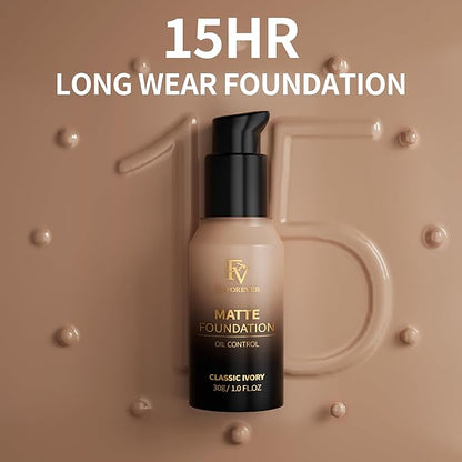 FV Full Coverage Liquid Foundation, Lightweight & Concealing, Ivory Matte)