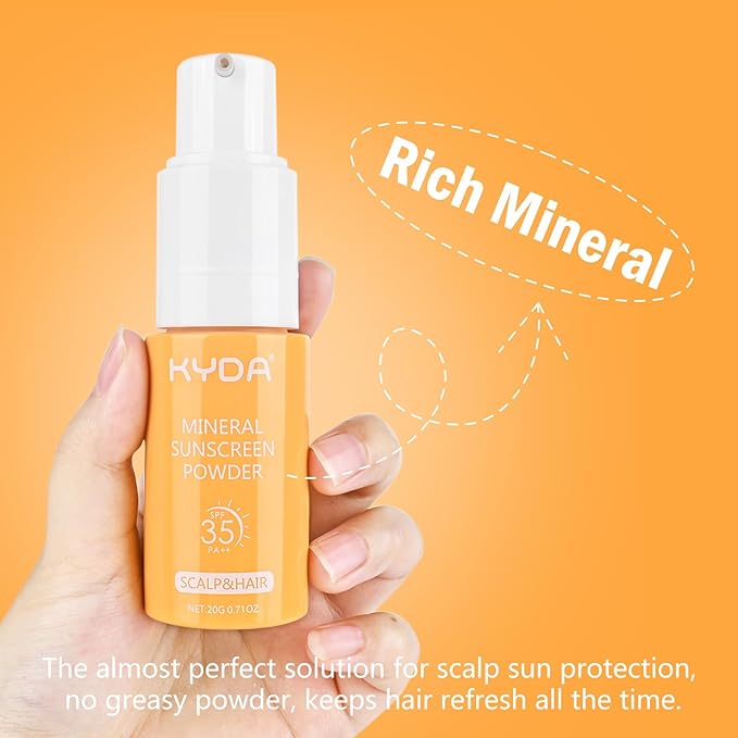 KYDA 2 Pcs Mineral Sunscreen Powder, for Scalp & Hair, SPF 35 PA++, Scalp Sunscreen Powder, Broad Spectrum UV Protection, Lightweight, No-Greasy, 0.71 Oz.