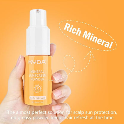 KYDA 2 Pcs Mineral Sunscreen Powder, for Scalp & Hair, SPF 35 PA++, Scalp Sunscreen Powder, Broad Spectrum UV Protection, Lightweight, No-Greasy, 0.71 Oz.