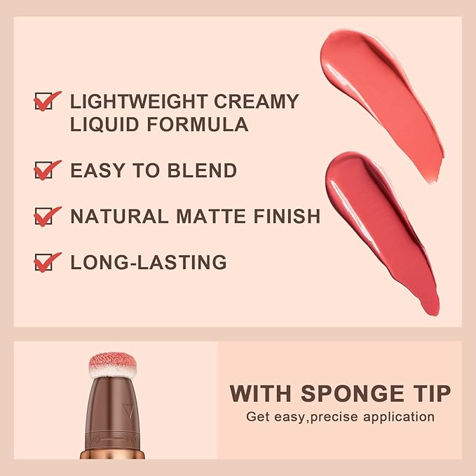 Mysense Liquid Blush Beauty Wand,Gel Cream Blush Stick -Peach Pink
