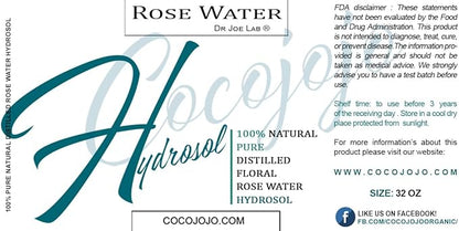 Rose Hydrosol Water Spray Toner 32 oz for Face Hydrating Mist Hydration Pure & Natural Rosewater Hydrosol All Skin Types Face Skin Pores Body Locs Cleansing Bulk Refill COCOJOJO - Packaging May Vary