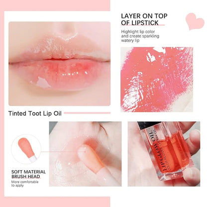 Charm Kiss Hydrating Lip Oil Plumping Lip Tint Moisturizing Gloss Lip Care Glass Transparent Toot Lip Oil Tinted, Fresh Texture, Long Lasting Nourishing Lip Glow