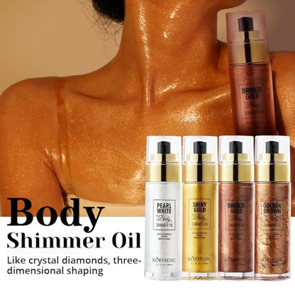 Shimmer Body Oil,Long Lasting Waterproof Face Brighten Glow (Bronze Gold)