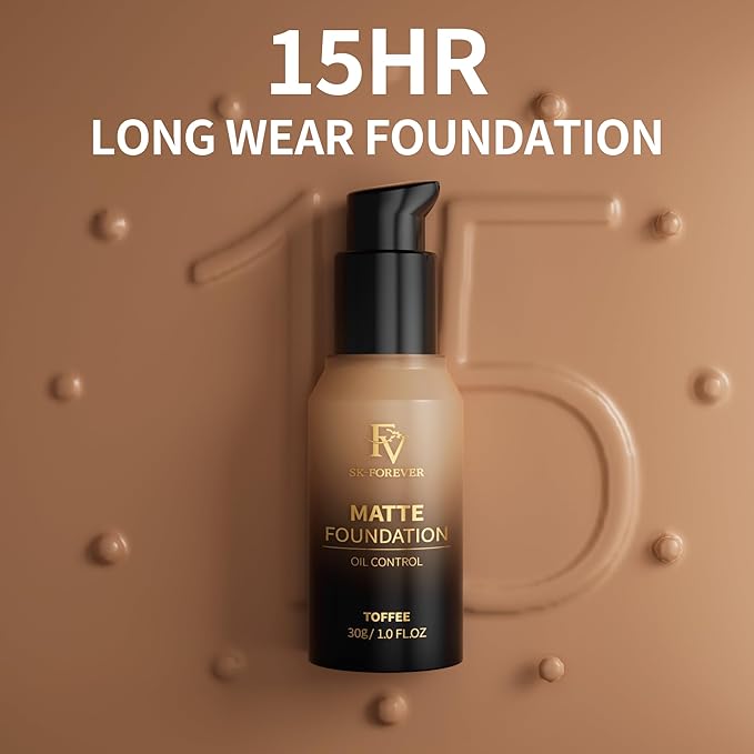 FV Full Coverage Liquid Foundation, Lightweight & Concealing, (Toffee Matte)