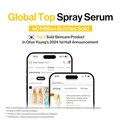 d'alba Piedmont Italian White Truffle First Spray Serum, Vegan Skin Care, Light-weight Face Moisturizer, Glow Serum for Radiant Skin, Non Comedogenic, All In One Mist, Korean Skin Care (3.38 fl oz.)