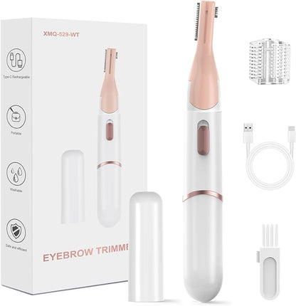 Eyebrow Trimmer, Women's Facial Hair Remover ＆ Eyebrow Trimmer with Pivoting Head - Rechargeable Double-Sided Eyebrow Razor with Comb, Portable Eyebrow Razor Electric, Easy Cleaning (White)