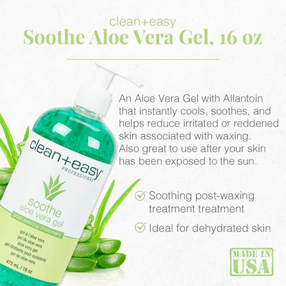 Clean + Easy Soothe Aloe Vera Gel Post Waxing Treatment, Calms and Soothes Irritated Skin After Waxing, Non-greasy and Gets Rid Of Excess Wax Residue, 16 oz