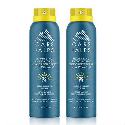Oars + Alps Hydrating SPF 50 Sunscreen Spray, Infused with Vitamin C and Antioxidants, Water and Sweat Resistant, 6 Oz, 2 Pack