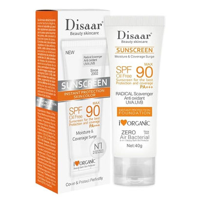 SPF 90 Sunscreen Instant Protection UVA UVB Foundation PA+++ Oil Free Sunblock Cover Protect Perfectly Moisturizing Coverage Surge 40g