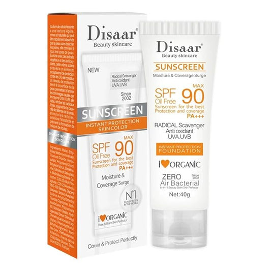 SPF 90 Sunscreen Instant Protection UVA UVB Foundation PA+++ Oil Free Sunblock Cover Protect Perfectly Moisturizing Coverage Surge 40g