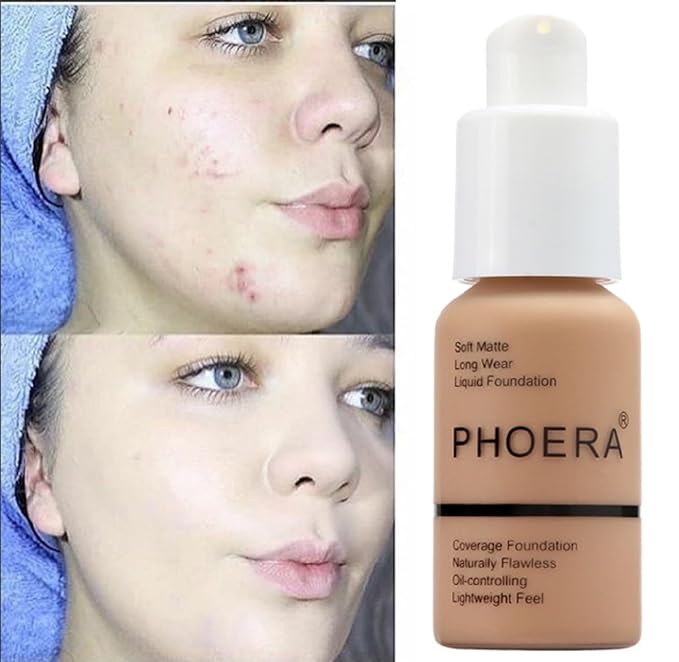 PHOERA Foundation, Long-Lasting Waterproof Oil Full Coverage Flawless Foundation.(1pcs-112# Toffee)