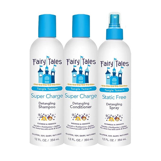 Fairy Tales Tangle Tamer Detangling Shampoo and Conditioner for Kids plus Detangling Spray - Ultra Moisturizing and Anti Frizz Protection - Paraben Free, Sulfate Free - 12 Oz Each Bottle - 3 pack
