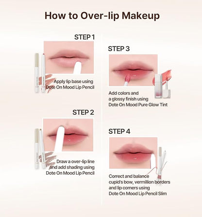Heart Percent Dote On Mood Lip Pencil, Long-Lasting Creamy Lip Crayon Smooth Color Liner Retractable Lipstick Pencil 0.8g, 20. Salmon Beige