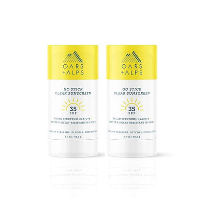 Oars + Alps Go Stick Clear SPF 35 Face Sunscreen, Skin Care Infused with Vitamin E and Antioxidants, Water and Sweat Resistant, TSA Friendly, 1.7 Oz, 2 Pack