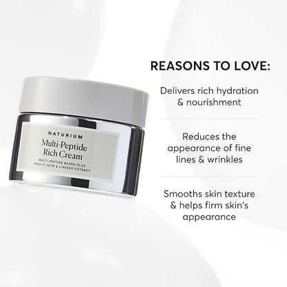 Naturium Multi-Peptide Rich Cream, Hydrating & Nourishing to Help Appearance of Fine Lines & Wrinkles, Vegan & Cruelty-Free, 1.7 oz