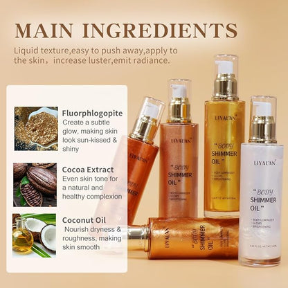 Liyalan Shimmer Body Oil Golden Brown 5 Color Fl Oz/#04)