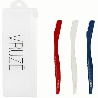 Dermaplane Razor, Eyebrow Razor & Peach Fuzz Remover, Micro-Pitch Facial Razors for Men & Women, Dermaplaning tool for Sensitive Skin Exfoliation with Protective Cover, Red, White, Blue (3-pack)