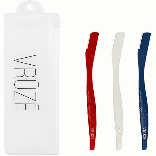 Dermaplane Razor, Eyebrow Razor & Peach Fuzz Remover, Micro-Pitch Facial Razors for Men & Women, Dermaplaning tool for Sensitive Skin Exfoliation with Protective Cover, Red, White, Blue (3-pack)