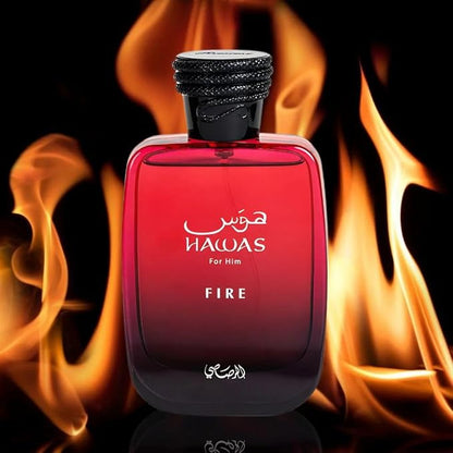 RASASI Hawas For Him & Hawas Fire Eau De Parfum Sprays 100ML (3.4 OZ) Unleash Your Power With Fresh, Intense Notes & Embrace Lasting, Refined Masculine Scents. (BUNDLE)