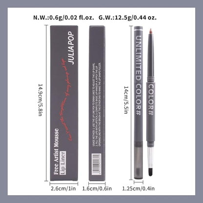Mousse Lip Liner Pencil, Long Wear Lip Liner Velvet Matte Creamy Long Lasting Lip Liner Pencil, Dual-Ended Full Coverage Lip Liner with Lip Brush, High Pigment & Smudge-proof Lip Pencil Makeup(02#)