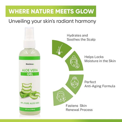 Natural Aloe Vera Gel for Hair, Scalp, Face, Dry Skin, Sunburn, & Sensitive Skin - Cold Pressed, Vegan, Unscented - Soothing Aloe Face Moisturizer (4 oz.)