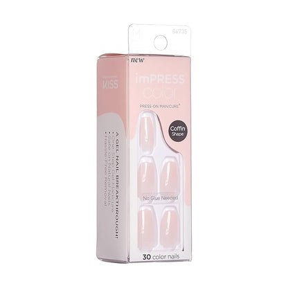 KISS imPRESS No Glue Mani Press On Nails, Color, 'Serendipity', Pink, Medium Size, Coffin Shape, Includes 30 Nails, Prep Pad, Instructions Sheet, 1 Manicure Stick, 1 Mini File