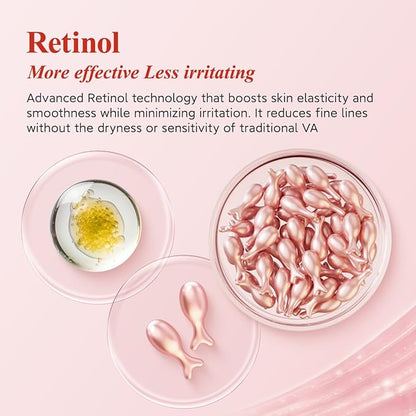 HKH Retinol Serum for Face - Anti Wrinkle Facial Serum with Vitamin C & Vitamin E, Vit A Capsule with Collagen for Women, Reduces Fine Lines, Firming Skin, Moisturise, Travel Friendly (38+38 ct)