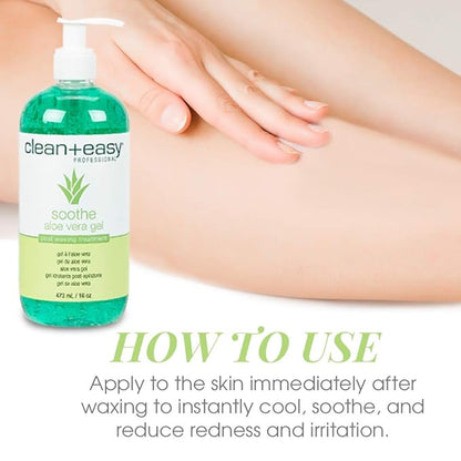 Clean + Easy Soothe Aloe Vera Gel Post Waxing Treatment, Calms and Soothes Irritated Skin After Waxing, Non-greasy and Gets Rid Of Excess Wax Residue, 16 oz