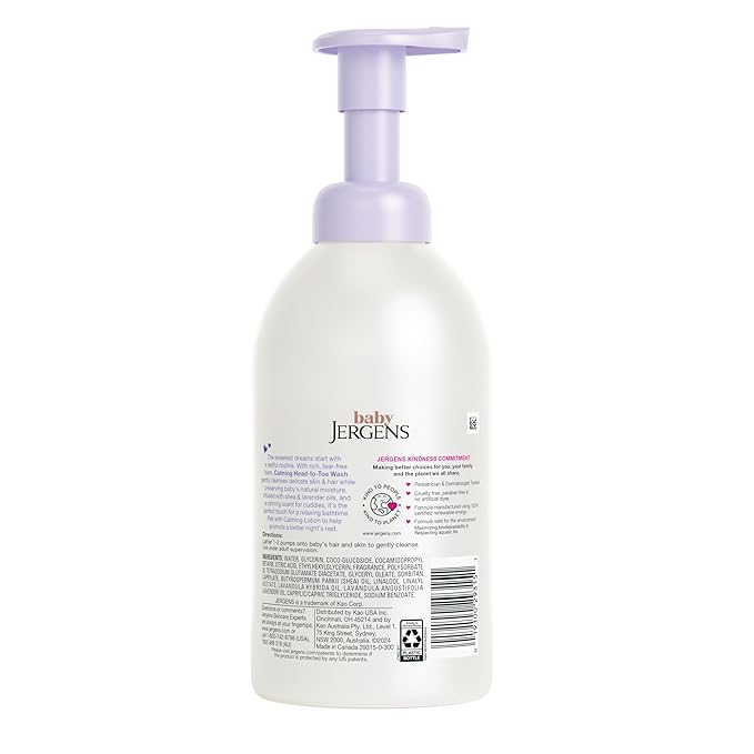 Jergens Baby Calming Head to Toe Foaming Wash, Baby Shampoo and Body Wash, Baby Shampoo Tear Free, Kids Foaming Body Wash, 18 Fl Oz