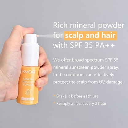 KYDA 2 Pcs Mineral Sunscreen Powder, for Scalp & Hair, SPF 35 PA++, Scalp Sunscreen Powder, Broad Spectrum UV Protection, Lightweight, No-Greasy, 0.71 Oz.