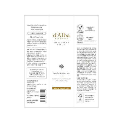 d'alba Piedmont Italian White Truffle First Spray Serum, Vegan Skin Care, Hydrating Face Moisturizer, Glow Serum for Radiant Skin, Non Comedogenic, All In One Mist (1.69 fl oz.)