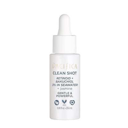 Face Serum by Pacifica - Clean Shot Retinoid 3% Solution with Bakuchiol – Anti-Aging Facial Serum with Advanced Retinoid Complex for Fine Lines & Wrinkles, Vegan & Cruelty-Free, 0.8 oz