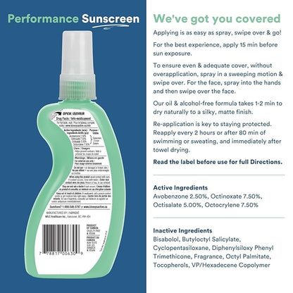 KINeSYS Performance Sunscreen Vanilla-Green Tea Scented Clear Spray Sunscreen, SPF 30, Hypoallergenic, Broad Spectrum UVA/UVB protection for Face & Body; Vegan, 700+ Sprays, 4 Fl Oz/120 mL