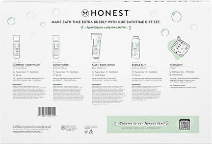The Honest Company Fragrance Free Bathtime Gift Set | Hypoallergenic Bath Essentials for Sensitive Skin | Shampoo + Body Wash, Face + Body Lotion, Bubble Bath, Conditioner, Wash Cloth