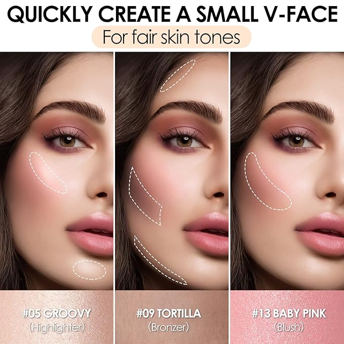 FOCALLURE 3 Pcs Cream Contour Sticks,Shades with Highlighter Finishing Makeup,FAIR