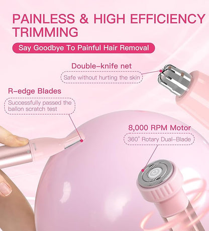 Nose Hair Trimmer for Women 3in1 Facial Hair Removal Trimmers with Storage Base - Waterproof, Portable USB Rechargeable with Travel Bag- Trims Nose, Ear, Eyebrow, Peach-Fuzz, Lips, Chin Face Hair