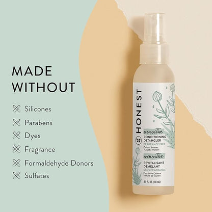 The Honest Company Fragrance Free Conditioning Hair Detangler | Leave-in Conditioner + Fortifying Spray | Tear-free + Hypoallergenic for Sensitive Skin | 4 fl oz