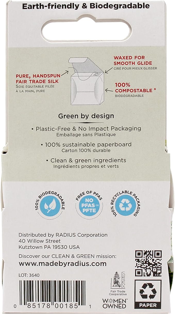 RADIUS Dental Floss, Natural Floss, Unscented Silk, 33 Yards, Compostable & Non-Toxic Oral Care Designed to Help Fight Plaque, Pack of 3