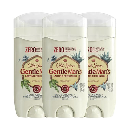 Old Spice GentleMan's Aluminum Free Dry Feel Deodorant for Men, 24/7 Lasting Freshness, Gentle on Skin with Skin Conditioners, Blue Agave + Fresh Waterfall Scent, 3.0 oz (Pack of 3)
