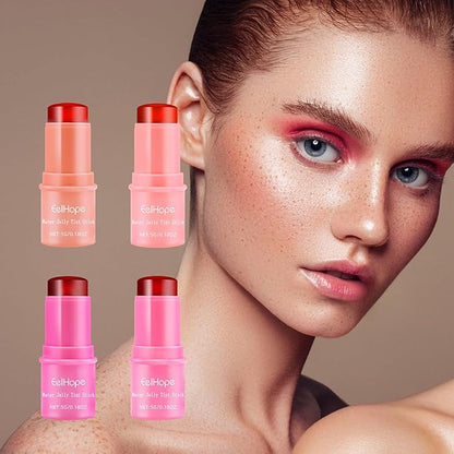 4 PCS Cooling Water Jelly Tint, Makeup Lip Tint Jelly Blush Stick, Jelly Blush Stick Lip Stain, 1,000+ Swipes Per Stick, Vegan, Cruelty Free, Buildable Watercolor Finish (multi-color)