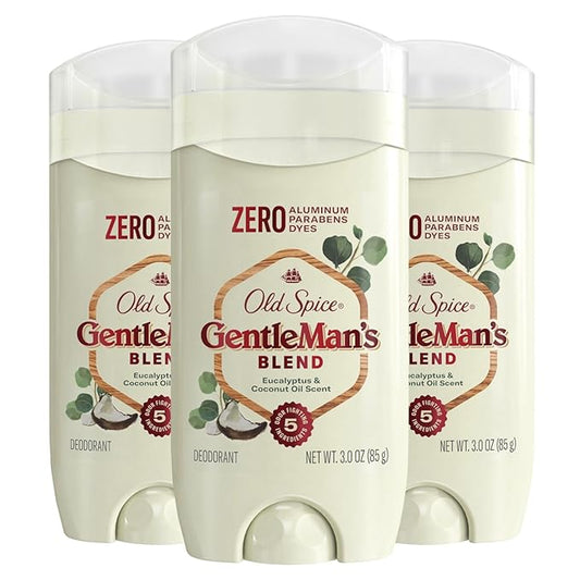 Old Spice GentleMan's Aluminum Free Dry Feel Deodorant for Men, 24/7 Lasting Freshness, Gentle on Skin with Skin Conditioners, Eucalyptus + Coconut Oil Scent, 3.0 oz (Pack of 3)