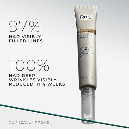RoC Derm Correxion Fill + Treat Advanced Retinol Serum, Wrinkle Filler Treatment with Hyaluronic Acid for Crow's Feet, 11 Wrinkles, & Laugh Lines, (.5 fl oz) with Retinol Packette (Packaging May Vary)