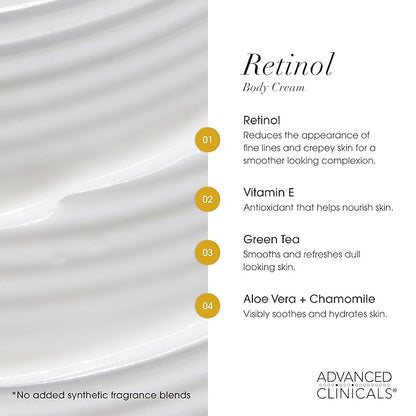 Advanced Clinicals Retinol Body Lotion + Brightening Vitamin C Lotion 2pc Skincare Set For Women & Men | Body Cream & Face Moisturizer Set Helps Improve The Look Of Dark Spots & Uneven Skin Tone, 2PC