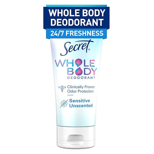 Secret Whole Body Deodorant Cream for Women, Unscented, Aluminum Free Deodorant Cream, 72 HR Odor Protection, 3.0 oz