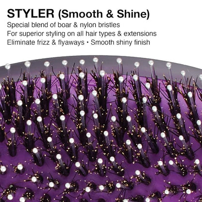 Olivia Garden OG Brush Styler, To Smooth and add Shine, All hair Types, removable cushion for easy cleaning, scalp hugging for scalp massage, gentle, for women, men and children, Black
