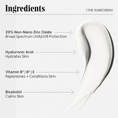 Nécessaire The Mineral Sunscreen SPF 30 PA+++. For The Body. Broad Spectrum. Zinc Oxide, Hyaluronic Acid, Niacinamide. Hydrate. Protect Against Sun Damage + Premature Aging. Dermatologist-Tested 5.1oz