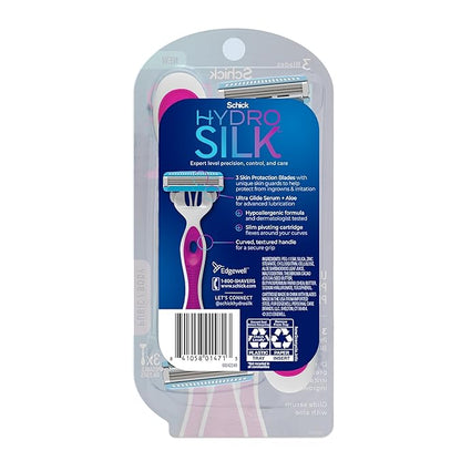 Schick Hydro Silk Ultimate Pubic Skin Protection, Disposable Razors for Women Sensitive Skin | Pubic Hair Razor for Women, Bikini Razor, Womens Razors Bikini Line, 3ct